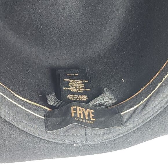 Frye Women's Size Medium /Large Black Wool Felt Brown belt Fedora Hat - Picture 9 of 13